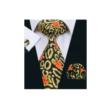 3-delige set stropdas pochet manchetknopen zwart geel oranje groen Fantasy